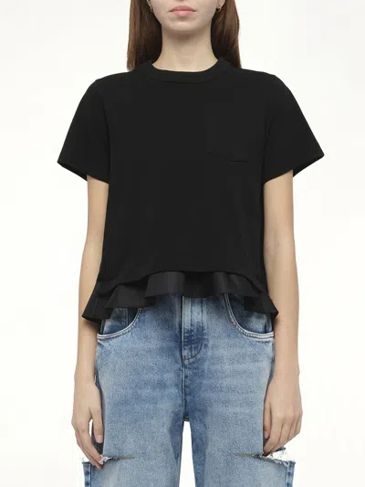 Sacai X Women's Nylon Twill X Cotton Jersey T-shirt In Black