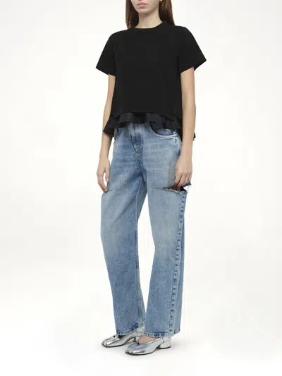 Sacai X Women's Nylon Twill X Cotton Jersey T-shirt In Black