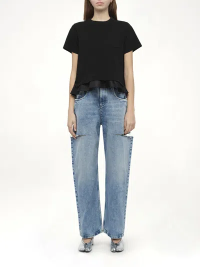 Sacai X Women's Nylon Twill X Cotton Jersey T-shirt In Black