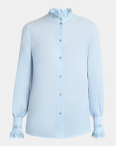 Valentino Womens Angel Blue Embroidered Long-sleeves Linen Shirt In Blue