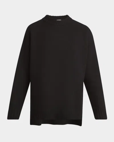 Jil Sander Superfine Merino Wool Oversized Crewneck Sweater In Black