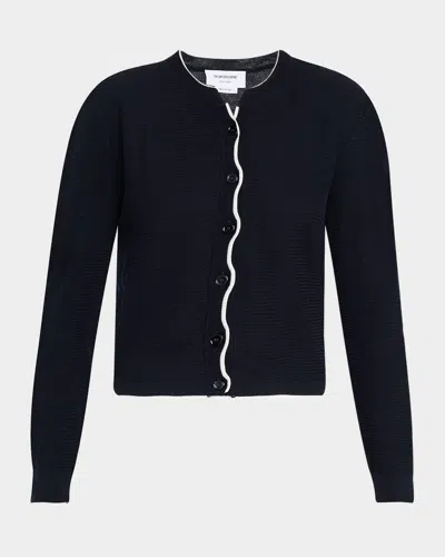 Thom Browne Textured Stitch Virgin Wool Crewneck Cardigan