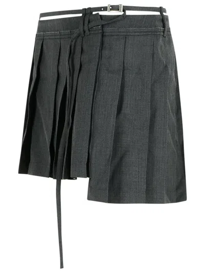 Acne Studios Dark Grey Wool Blend Pleated Skirt