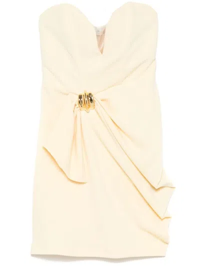 Elisabetta Franchi Strapless Yellow Dress With Sweetheart Neckline In White