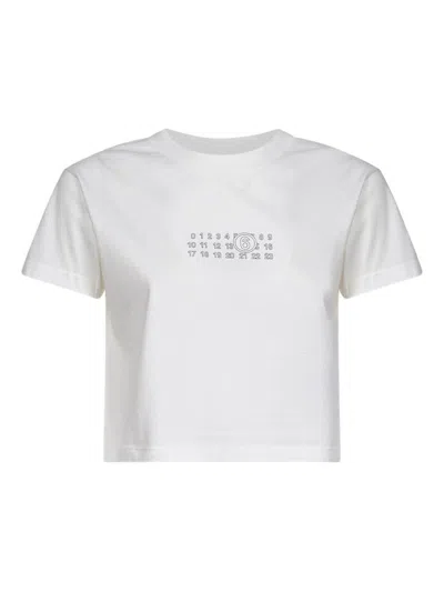 Mm6 Maison Margiela White Jersey Cropped Numeric Signature T-shirt In White