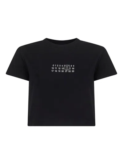 Mm6 Maison Margiela Black Jersey Cropped Numeric Signature T-shirt In Black