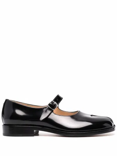 Maison Margiela Tabi Leather Mary Jane Ballets In Black