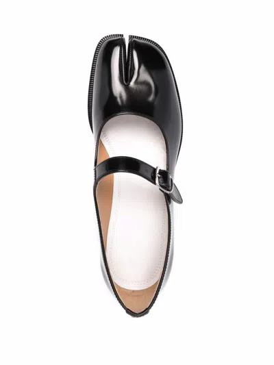 Maison Margiela Tabi Leather Mary Jane Ballets In Black