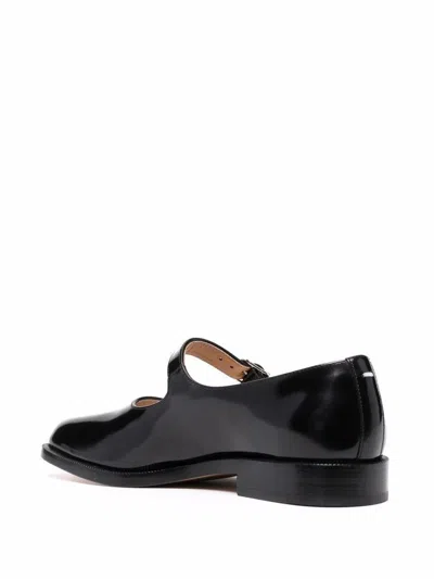 Maison Margiela Tabi Leather Mary Jane Ballets In Black