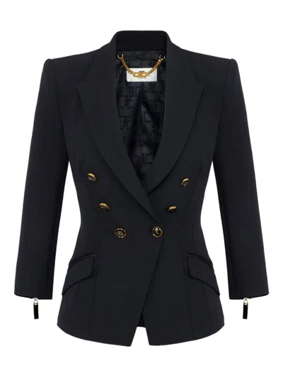 Elisabetta Franchi Tailored Blazer With Padded Shoulders And Peak Lapels In Black