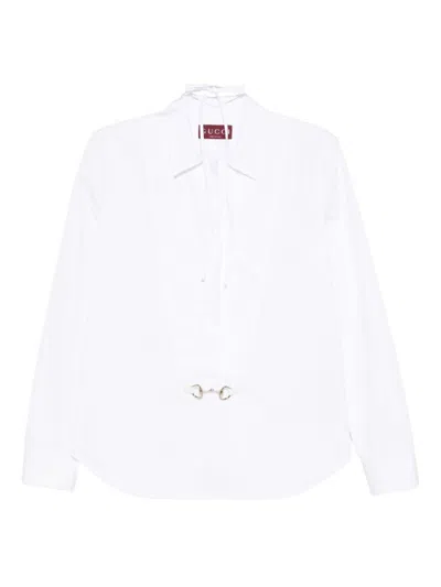 Gucci Women Cotton Popeline Shirt With Iconic Metal Horsebit