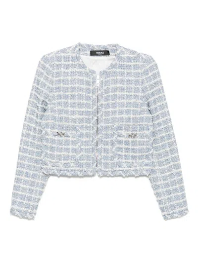 Versace Tweed Jacket With Frayed Edges And Pockets