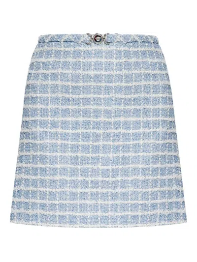 Versace Mini Skirt In Tweed With Belt Detail In Blue