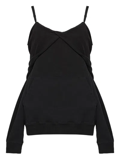 Mm6 Maison Margiela Off-shoulder Cotton Sweatshirt In Black