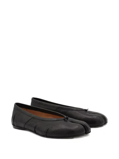 Maison Margiela Black Leather Tabi Ballerinas With Signature Detailing