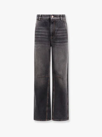 Brunello Cucinelli Women Black Denim Trouser With Leather Logo Tag