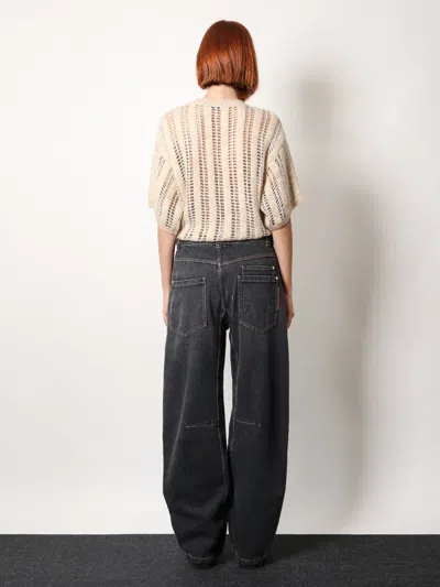Brunello Cucinelli Women Black Denim Trouser With Leather Logo Tag