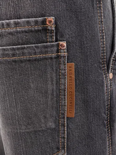 Brunello Cucinelli Women Black Denim Trouser With Leather Logo Tag