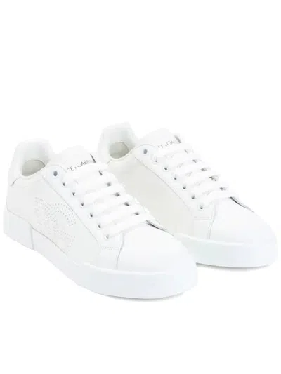 Dolce & Gabbana Women Portofino Low-top Leather Sneakers With Lateral Monogram In White