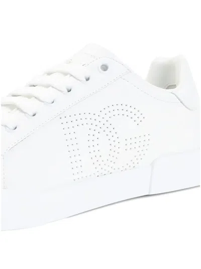 Dolce & Gabbana Women Portofino Low-top Leather Sneakers With Lateral Monogram In White
