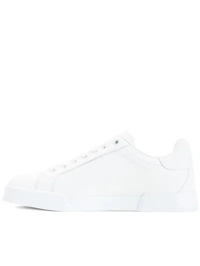Dolce & Gabbana Women Portofino Low-top Leather Sneakers With Lateral Monogram In White