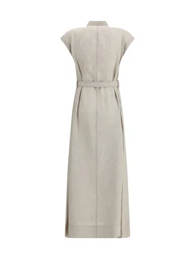 Brunello Cucinelli Women Long Linen Dress In Gray