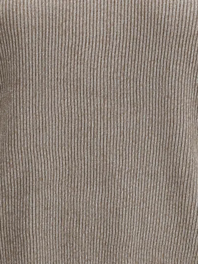 Brunello Cucinelli Ribbed Crew Neck Knitwear With Lurex Shine In Gray