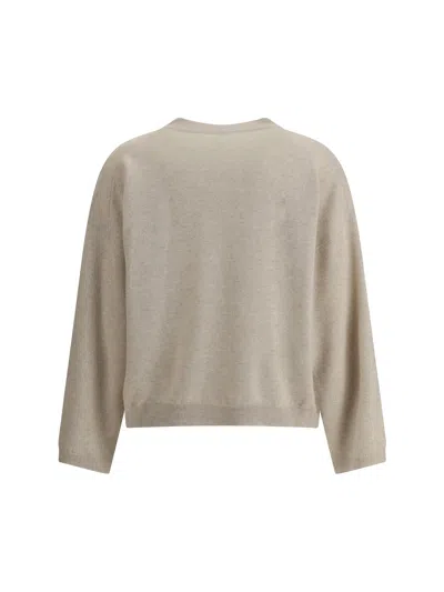 Brunello Cucinelli Silk And Wool Blended Sweater In Neutral