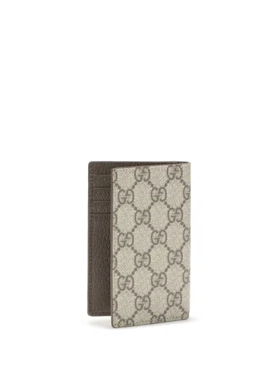 Gucci Beige Card Holder With All-over Gg Motif And Logo On The Front In Fabric Man In Brown