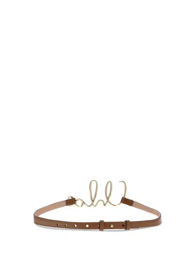 Chloé Womens Chloe Script-hardware Leather Belt Clay Brown In Brown
