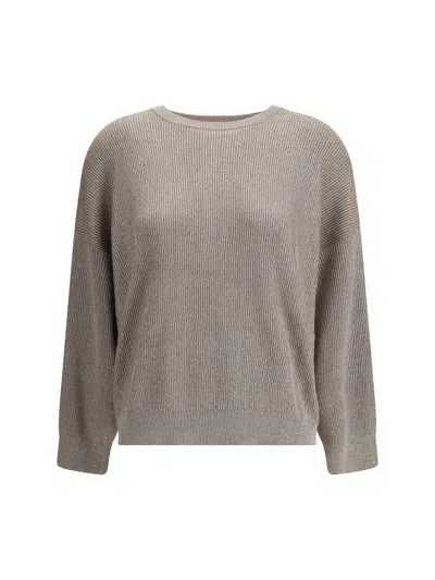Brunello Cucinelli Ribbed Crew Neck Knitwear With Lurex Shine