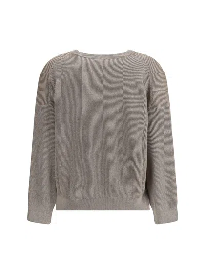 Brunello Cucinelli Ribbed Crew Neck Knitwear With Lurex Shine