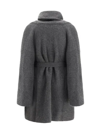 The Row Waist Belted Shawl Lapels V-neck Coat In Gray