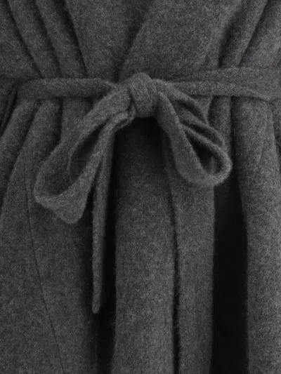 The Row Waist Belted Shawl Lapels V-neck Coat In Gray