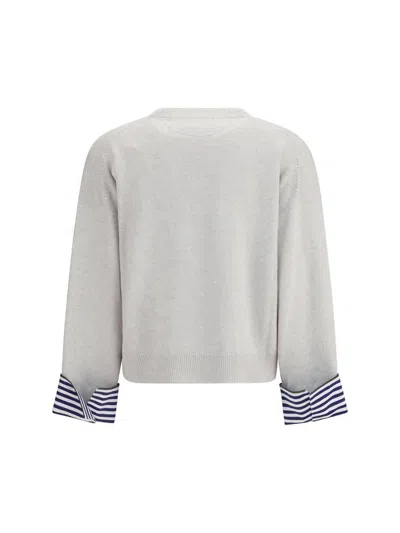 Brunello Cucinelli Cashmere Sweater Striped Cuffs Jewels