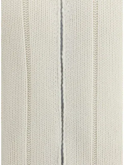 Brunello Cucinelli Cashmere Knitwear Ribbed Collar In White