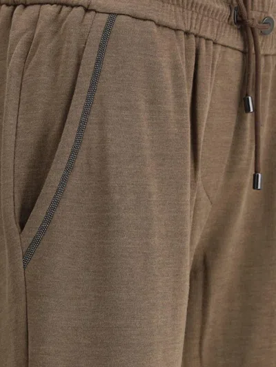 Brunello Cucinelli Cotton-silk Blend Joggers With Side Monile Detail In Brown