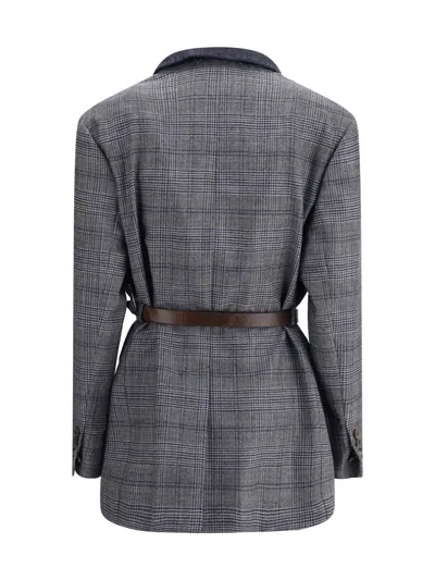 Brunello Cucinelli Women Prince Of Wales Pattern Blazer In Gray