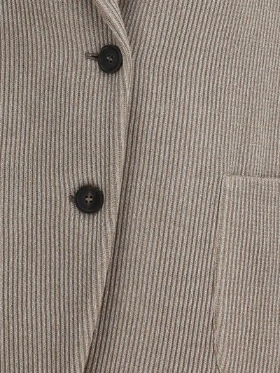 Brunello Cucinelli Beige Sparkling Knit Blazer With Monili In Neutral