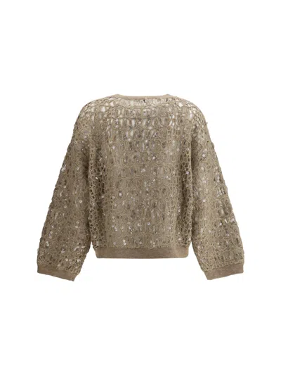 Brunello Cucinelli Sequined Sweater In Gold