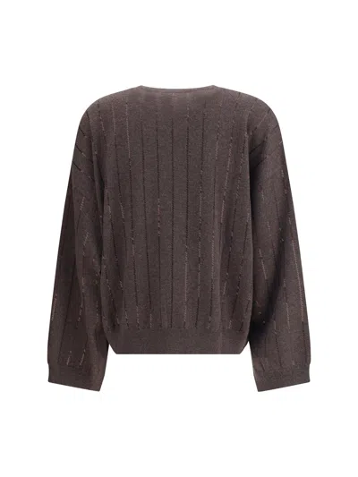 Brunello Cucinelli Sequined Vertical Striped Knitwear In Brown