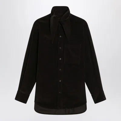 Ferragamo Brown Shirt In Ribbed Velvet Women In Black