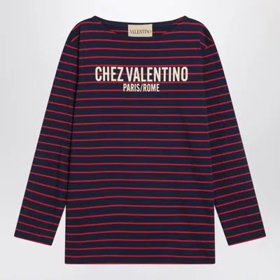 Valentino Garavani Blue T-shirt With Red Stripes By  Garavani In Blue