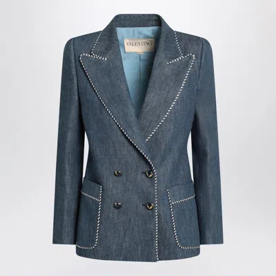 Valentino Garavani Double-breasted Jacket In Chambray Denim In Blue