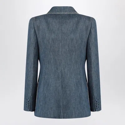 Valentino Garavani Double-breasted Jacket In Chambray Denim In Blue