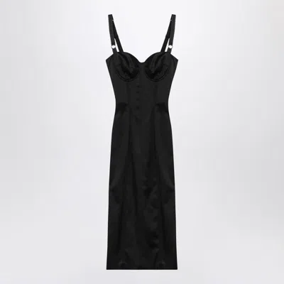 Dolce & Gabbana Satin Bustier Longuette Dress In Black