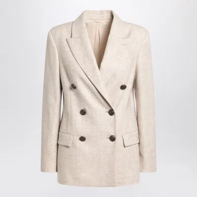 Brunello Cucinelli Beige Double-breasted Jacket In Wool And Cashmere Women In Neutral