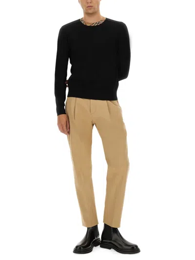 Burberry Crew Neck Knitwear With Distinctive Patterned Collar In Black
