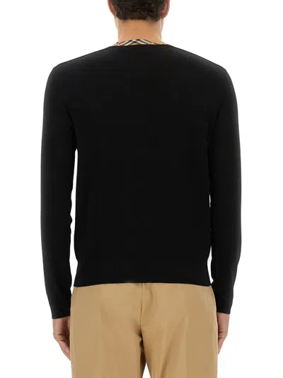 Burberry Crew Neck Knitwear With Distinctive Patterned Collar In Black