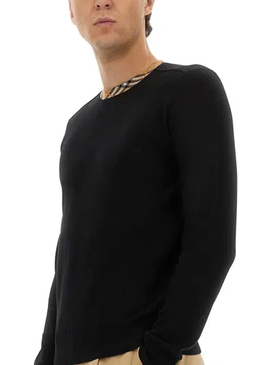 Burberry Crew Neck Knitwear With Distinctive Patterned Collar In Black